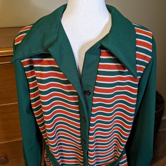 Vintage M'Lady Striped Poly Belted Holiday Lounge Smoking Jacket  - Blokecore - Picture 2 of 13